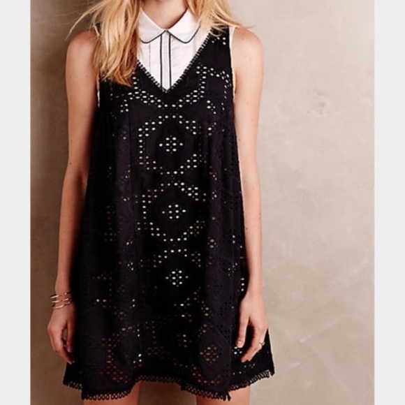 Anthropologie Maeve Eyelet Black Mini Dress - Picture 1 of 9